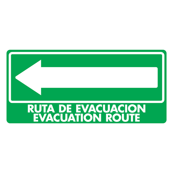 Señal Ruta de Evacuación Izquierda (Español e Inglés) Modelo 028 de Estireno Fotoluminiscente 15×30 cm