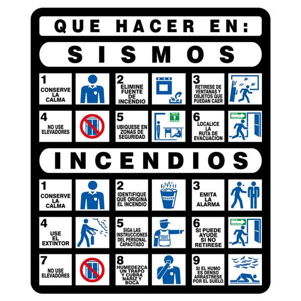 Señal Qué Hacer En: Sismos e Incendios Modelo 030 de Estireno Normal 50×60 cm